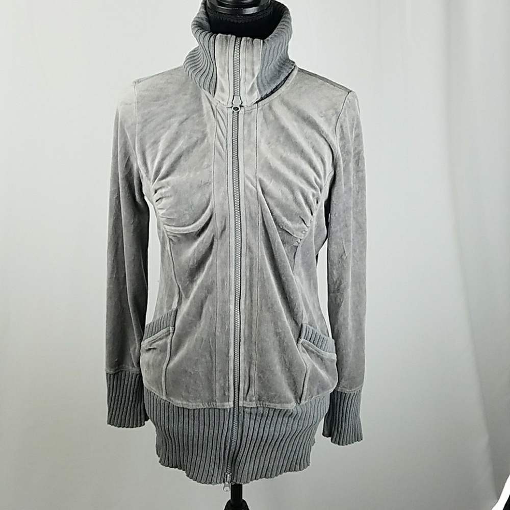 DKNY Jeans women L jacket gray velvet zip up mock neck long sleeve gorpcore